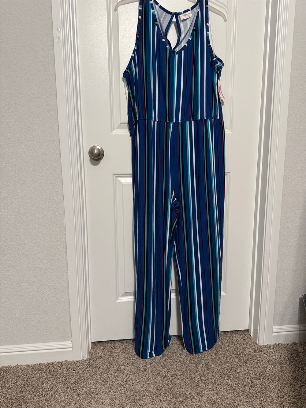 Bobbie Brooks Blue Multi-Stripe Sleeveless Jumpsuit